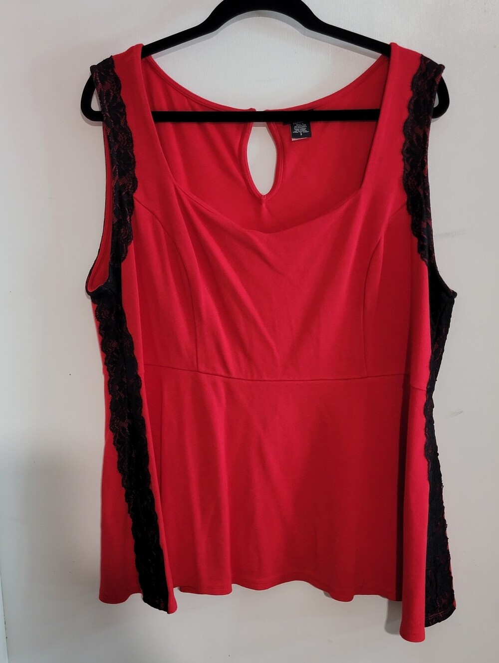 Torrid Red Sleeveless Lace-Trim Peplum Top
